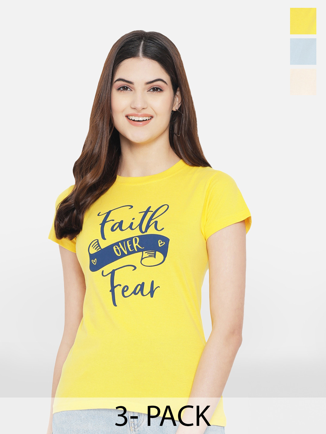 

Fabflee Pack Of 3 Typography Printed Cotton T-Shirt, Yellow