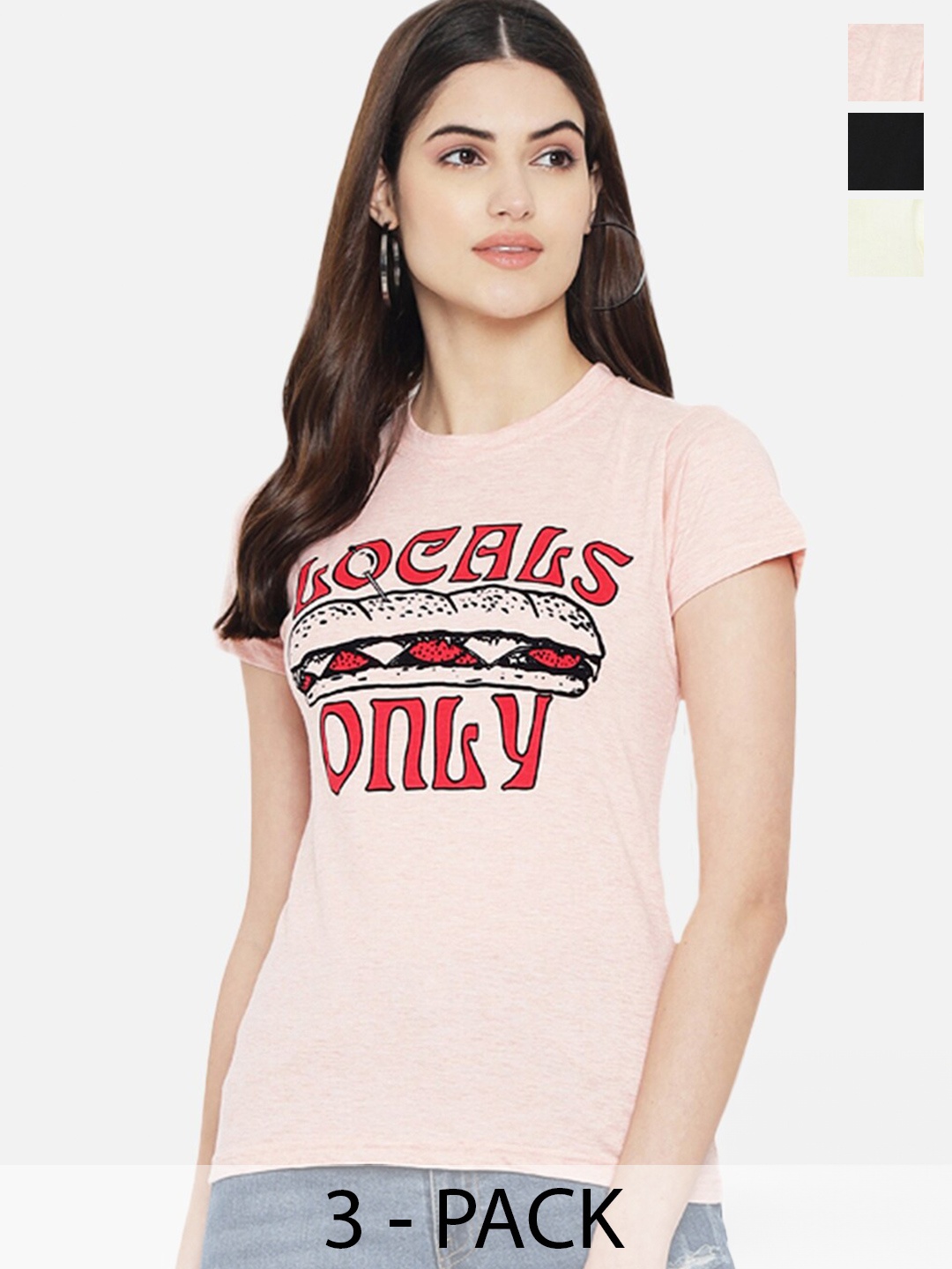 

Fabflee Pack of 3 Printed Cotton T-shirts, Pink