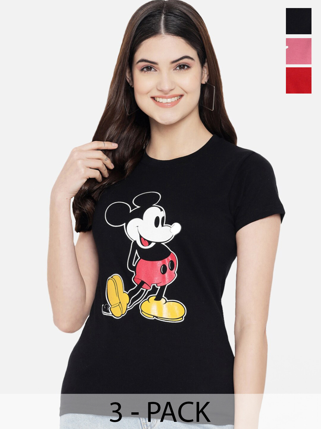 

Fabflee Pack of 3 Printed Cotton T-shirts, Black