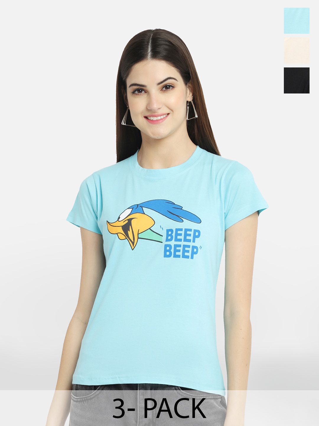 

Fabflee Pack Of 3 Printed Cotton T-shirt, Blue