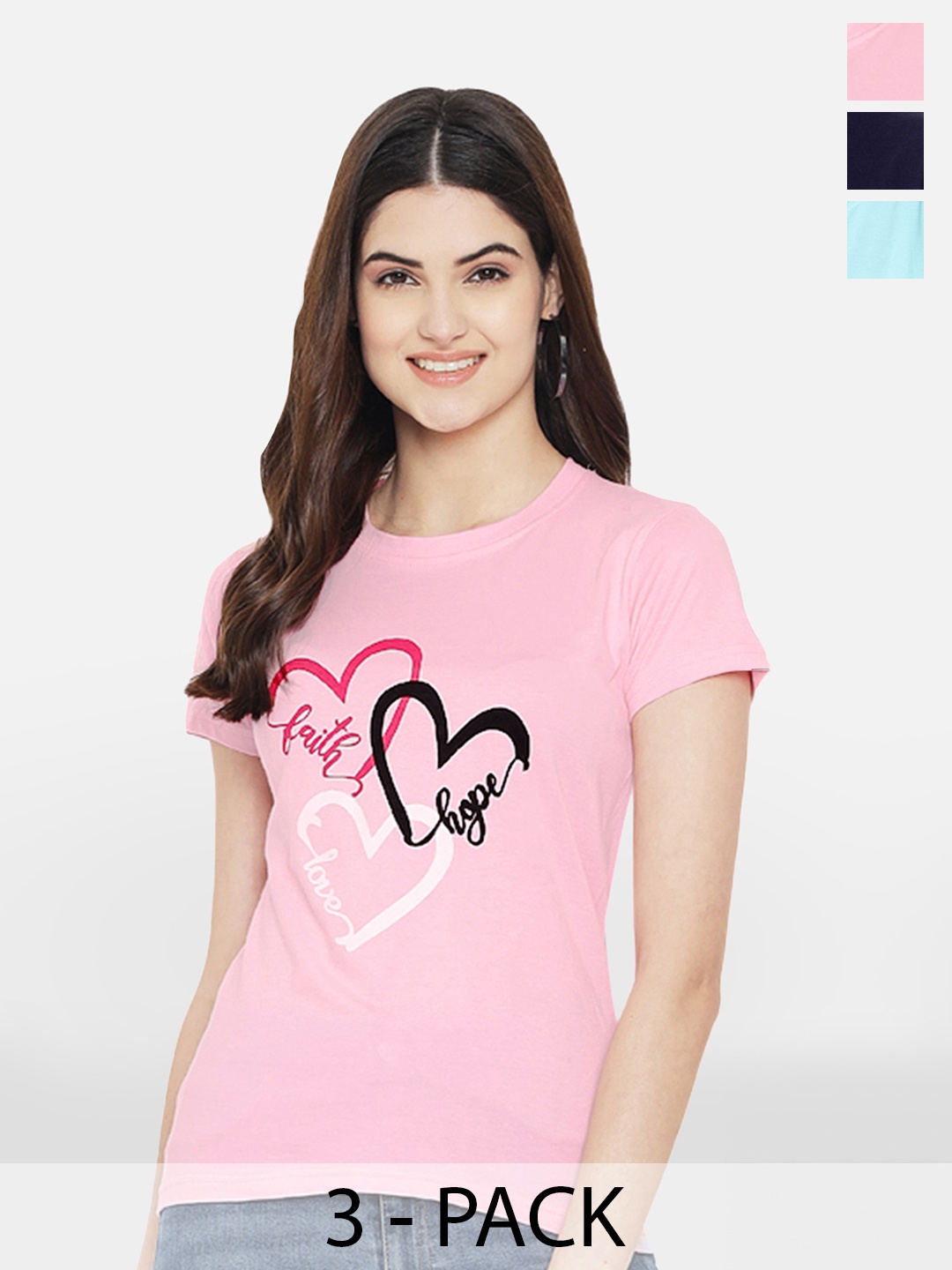 

Fabflee Pack Of 3 Graphic Printed Cotton T-shirt, Blue