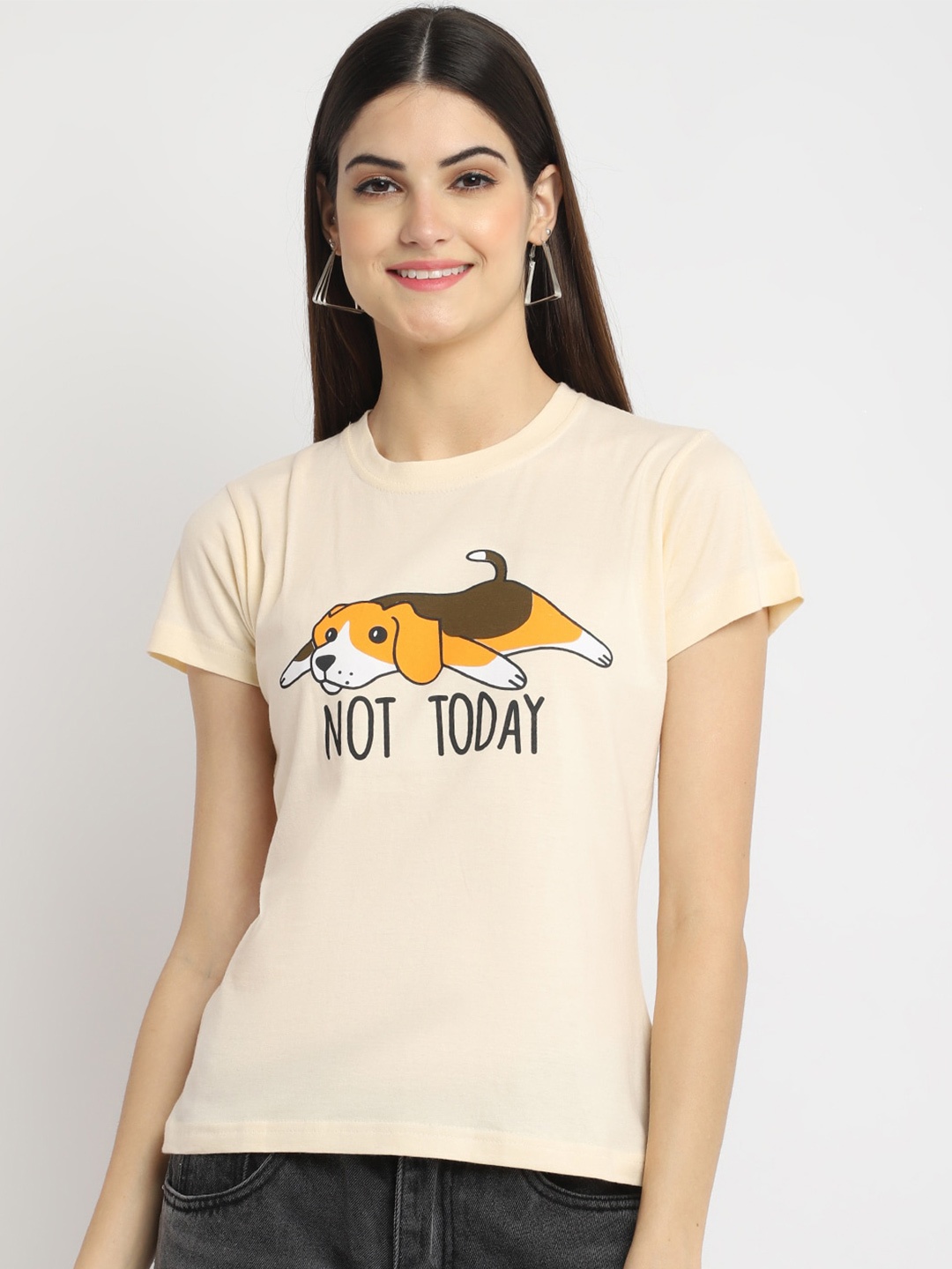

Fabflee Pack Of 3 Graphic Printed Cotton T-shirt, Cream