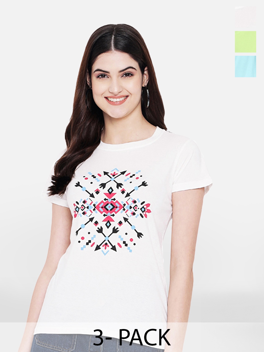 

Fabflee Pack Of 3 Printed Cotton T-shirts, White