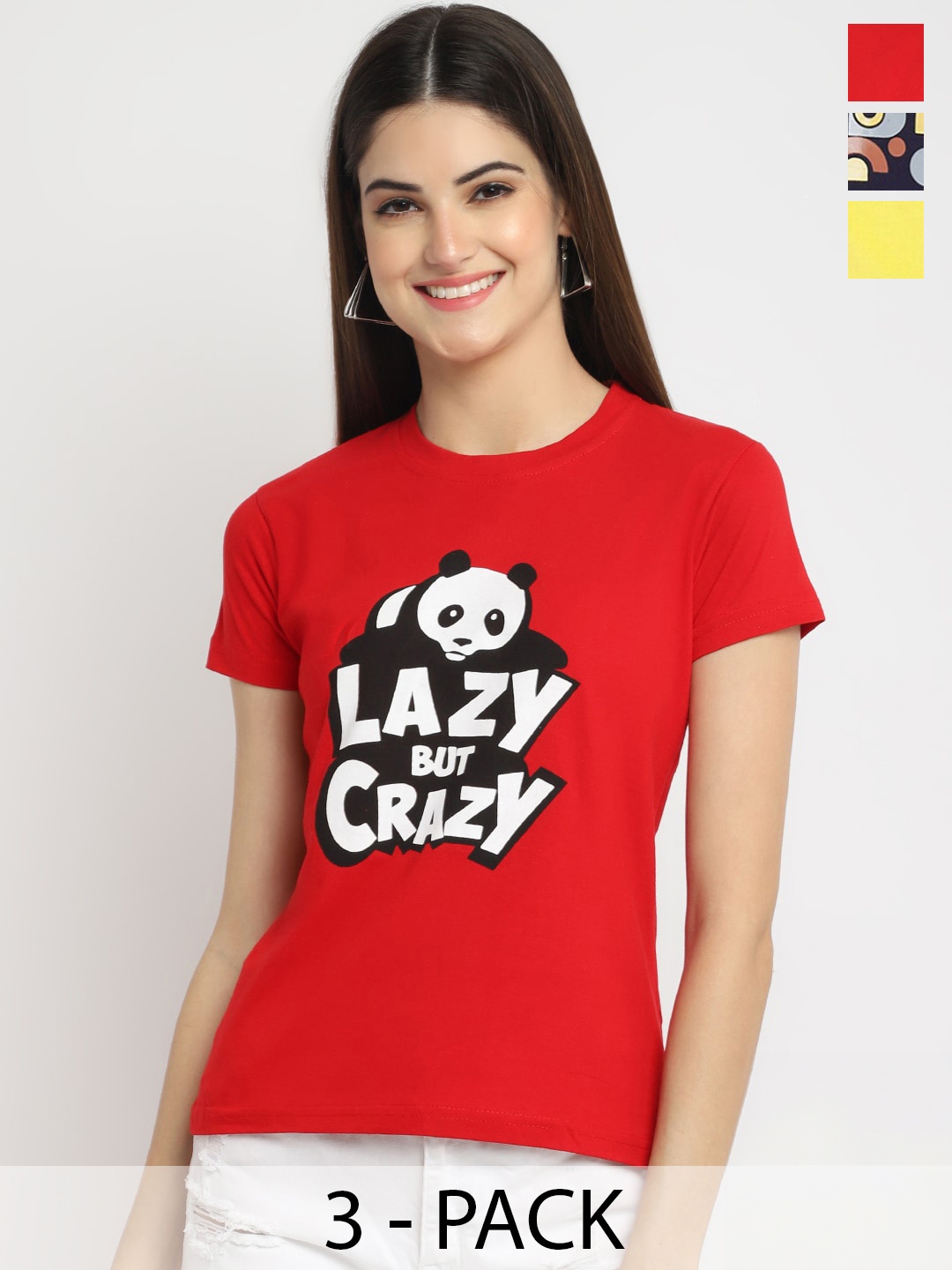 

Fabflee Pack of 3 Printed Cotton T-shirts, Red