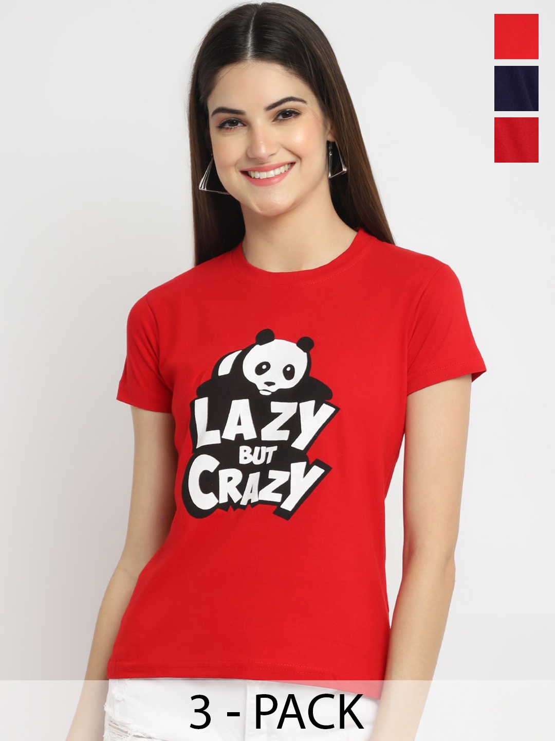 

Fabflee Pack Of 3 Typography Printed Cotton T-shirt, Red