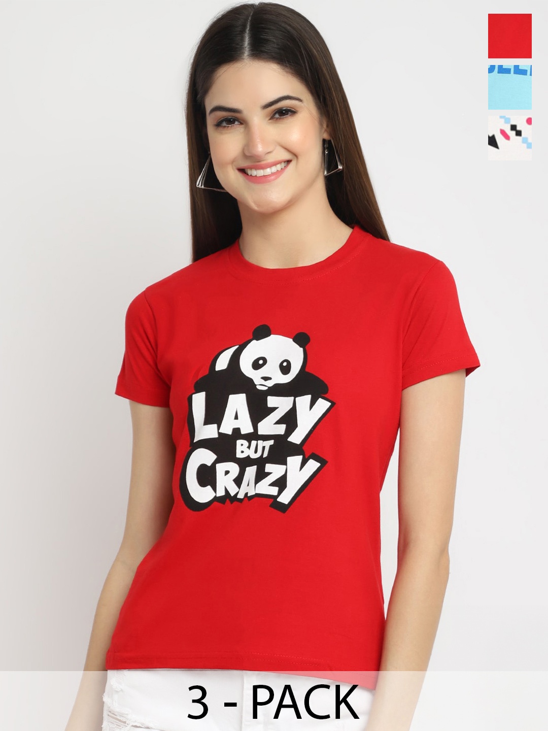 

Fabflee Pack of 3 Printed Cotton T-shirts, Red