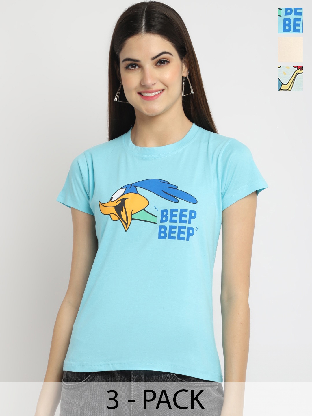 

Fabflee Pack Of 3 Donald Duck Printed Cotton T-shirt, Blue