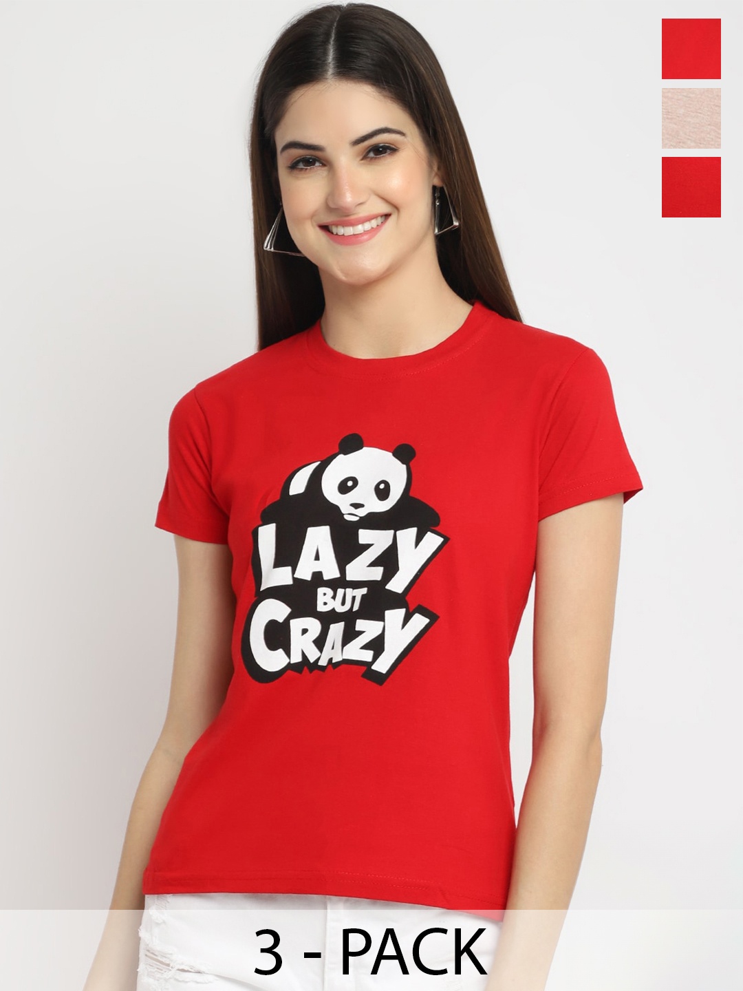 

Fabflee Pack Of 3 Typography Printed Cotton T-shirt, Red
