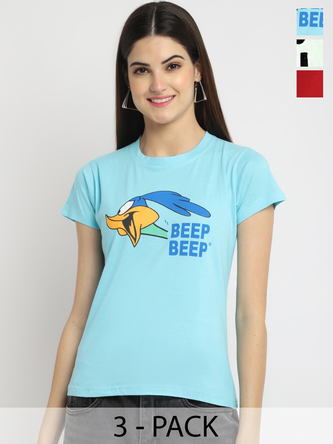 

Fabflee Pack Of 3 Printed Cotton T-shirt, Blue