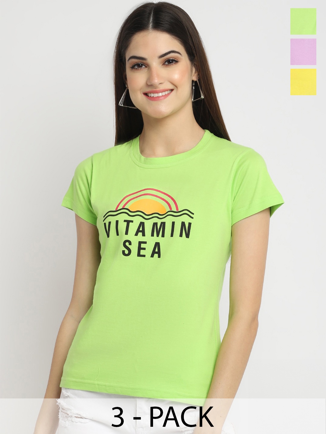 

Fabflee Pack of 3 Printed Cotton T-shirts, Green