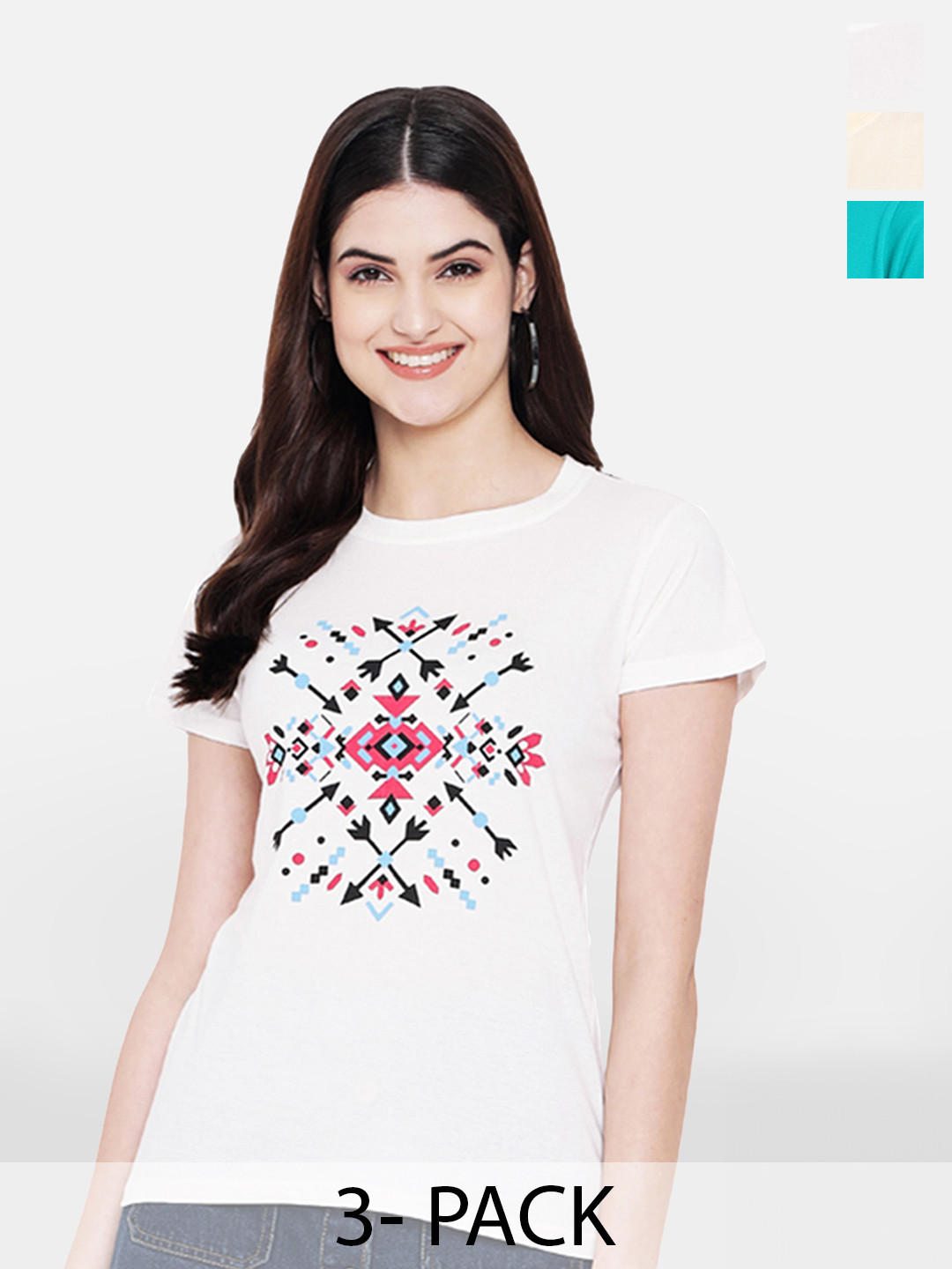 

Fabflee Pack Of 3 Graphic Printed Cotton T-shirt, White