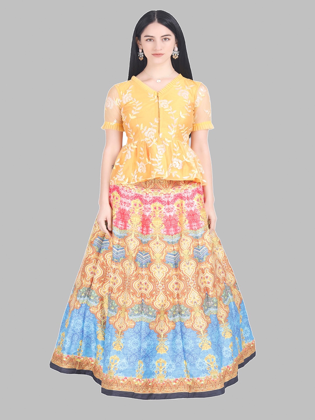 

MILU MADAN Ethnic Motifs Embroidered Sequinned Ready to Wear Lehenga Choli, Yellow