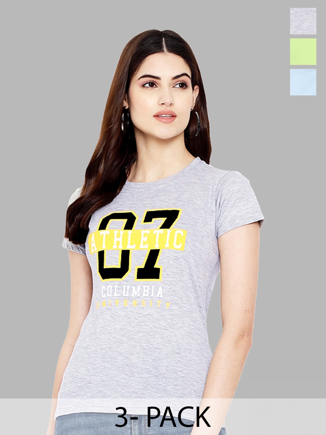 Fabflee Pack Of 3 Typography Printed Pure Cotton T-shirt, Grey