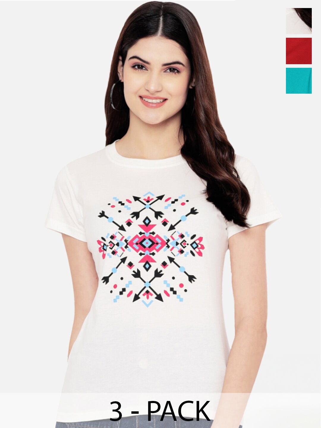 

Fabflee Pack Of 3 Typography Printed Cotton T-shirt, White