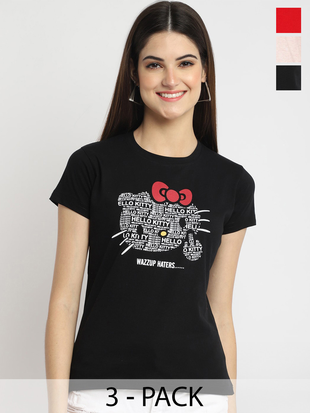 

Fabflee Pack Of 3 Typography Printed Cotton T-shirt, Red
