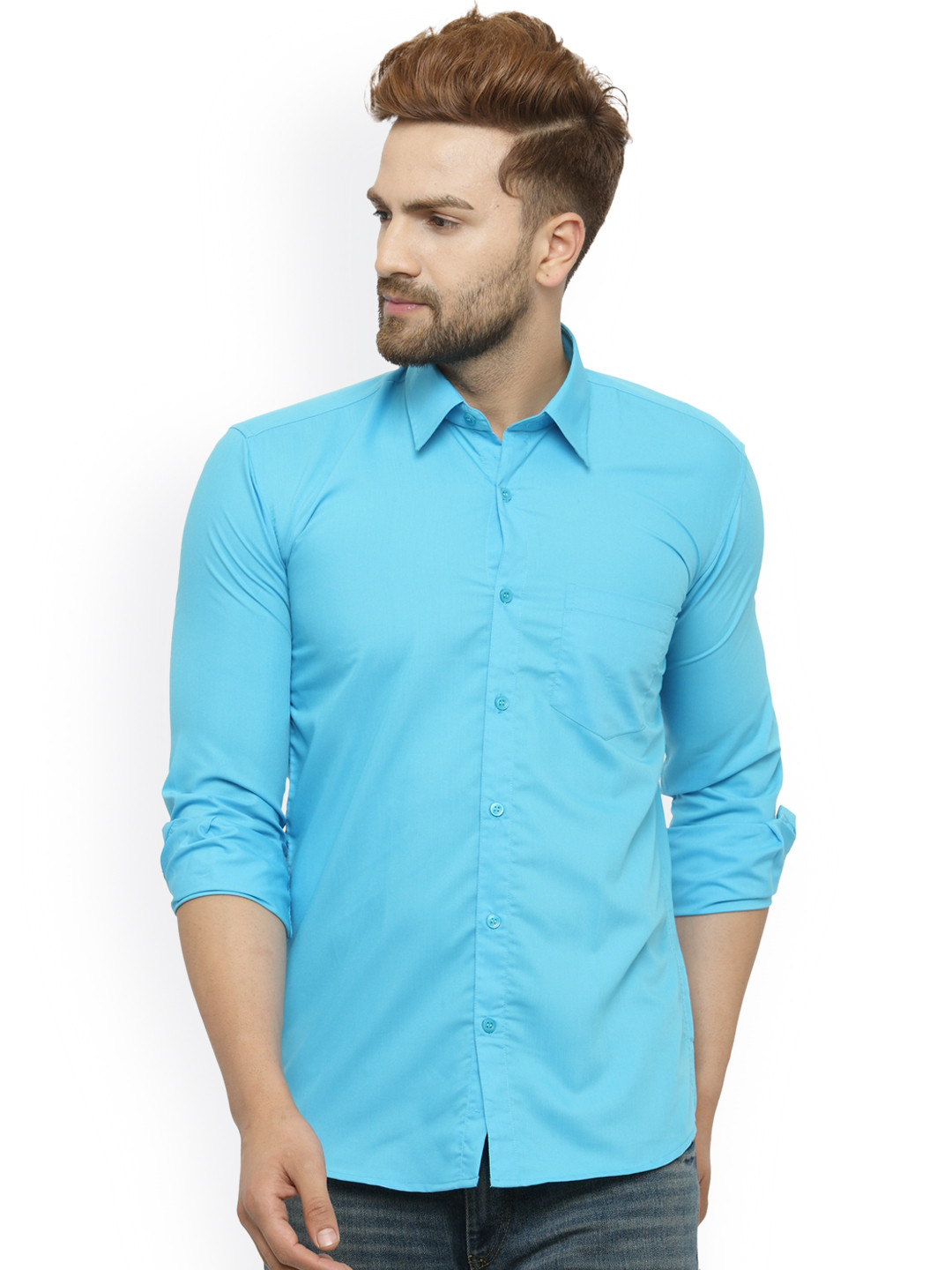 

JAINISH Men Turquoise Blue Classic Slim Fit Solid Casual Shirt