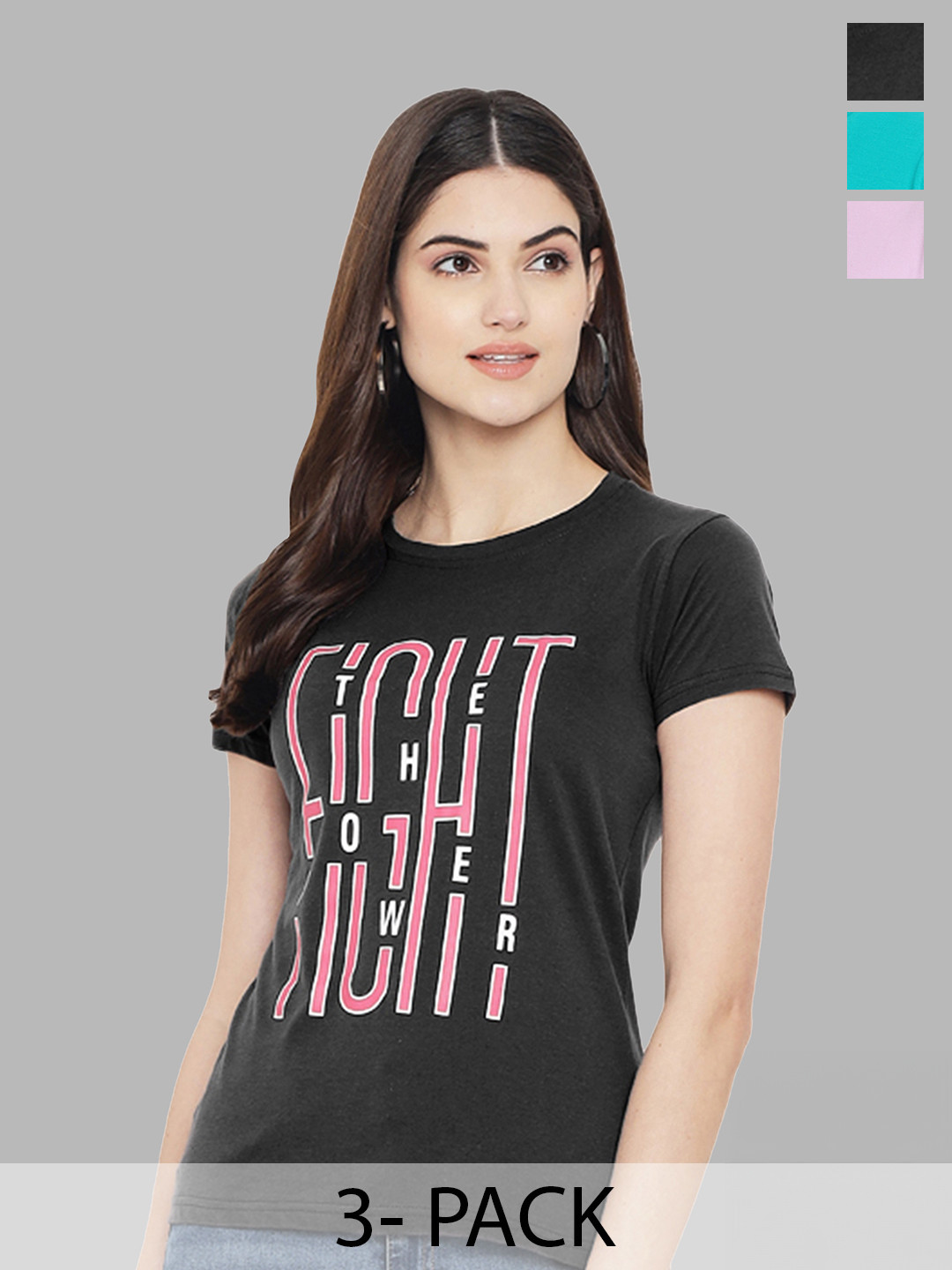

Fabflee Pack Of 3 Typography Printed Pure Cotton T-shirt, Black