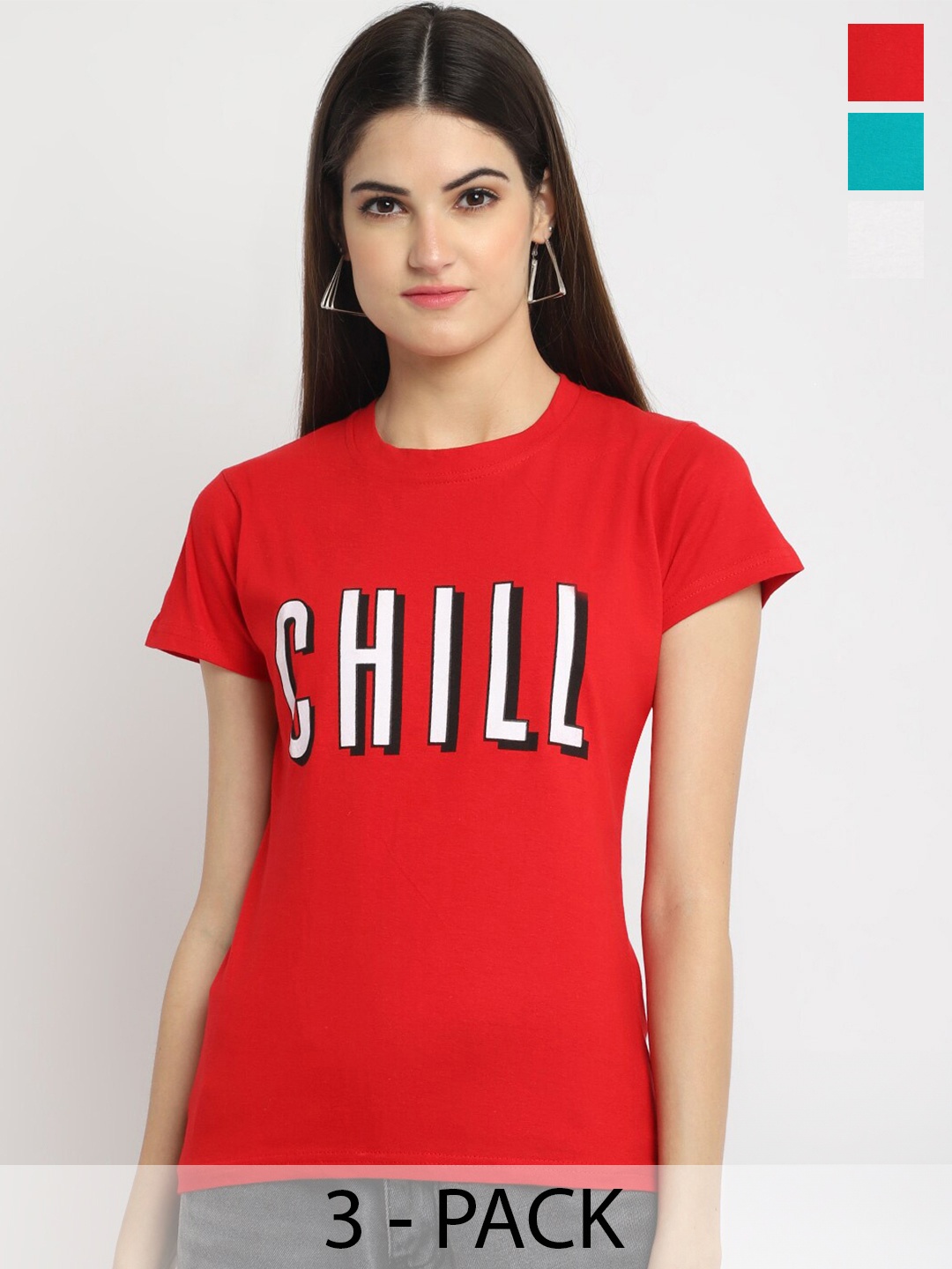 

Fabflee Pack Of 3 Printed Cotton T-shirt, Red