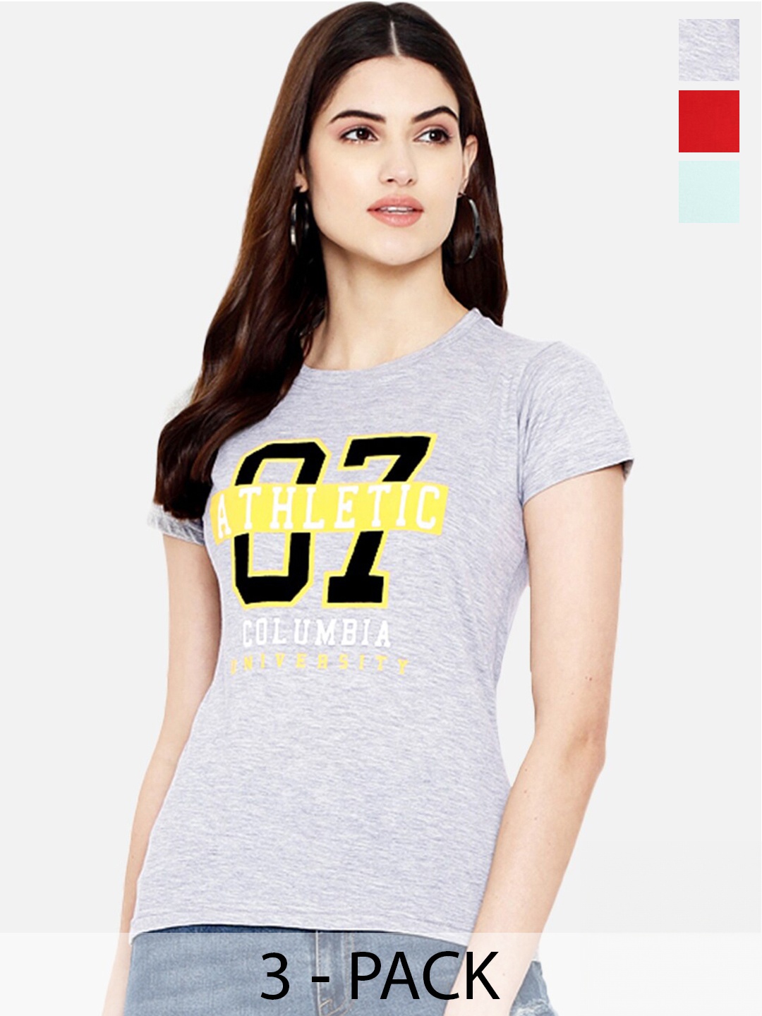 

Fabflee Pack Of 3 Typography Printed Cotton T-shirt, Grey