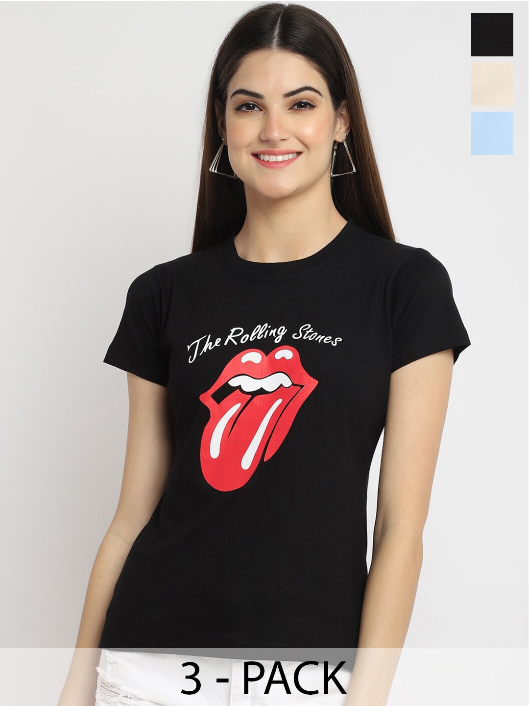 

Fabflee Pack of 3 Graphic Printed Cotton T-shirt, Black