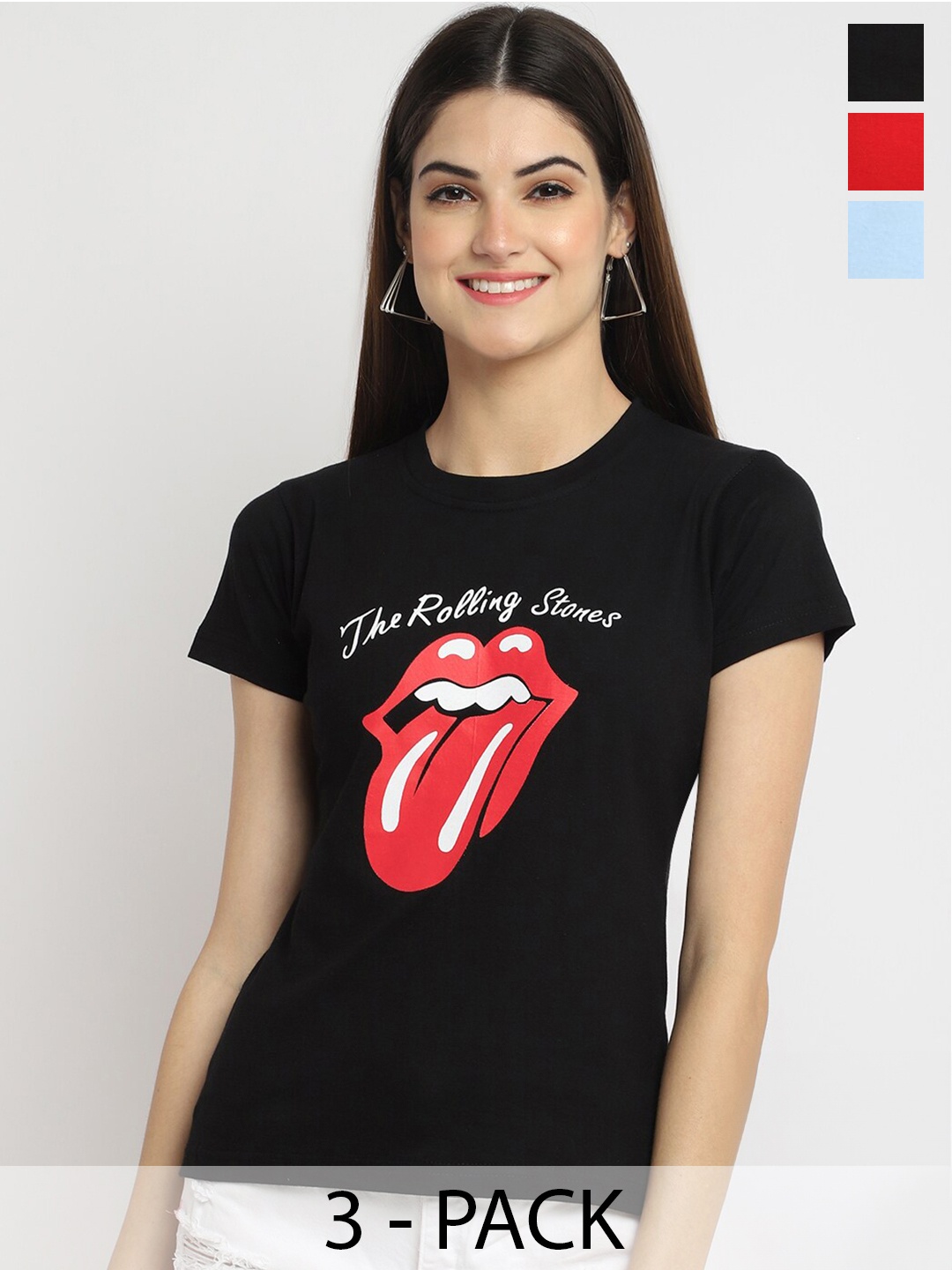 Fabflee Pack Of 3 Typography Printed Cotton T-shirt, Black