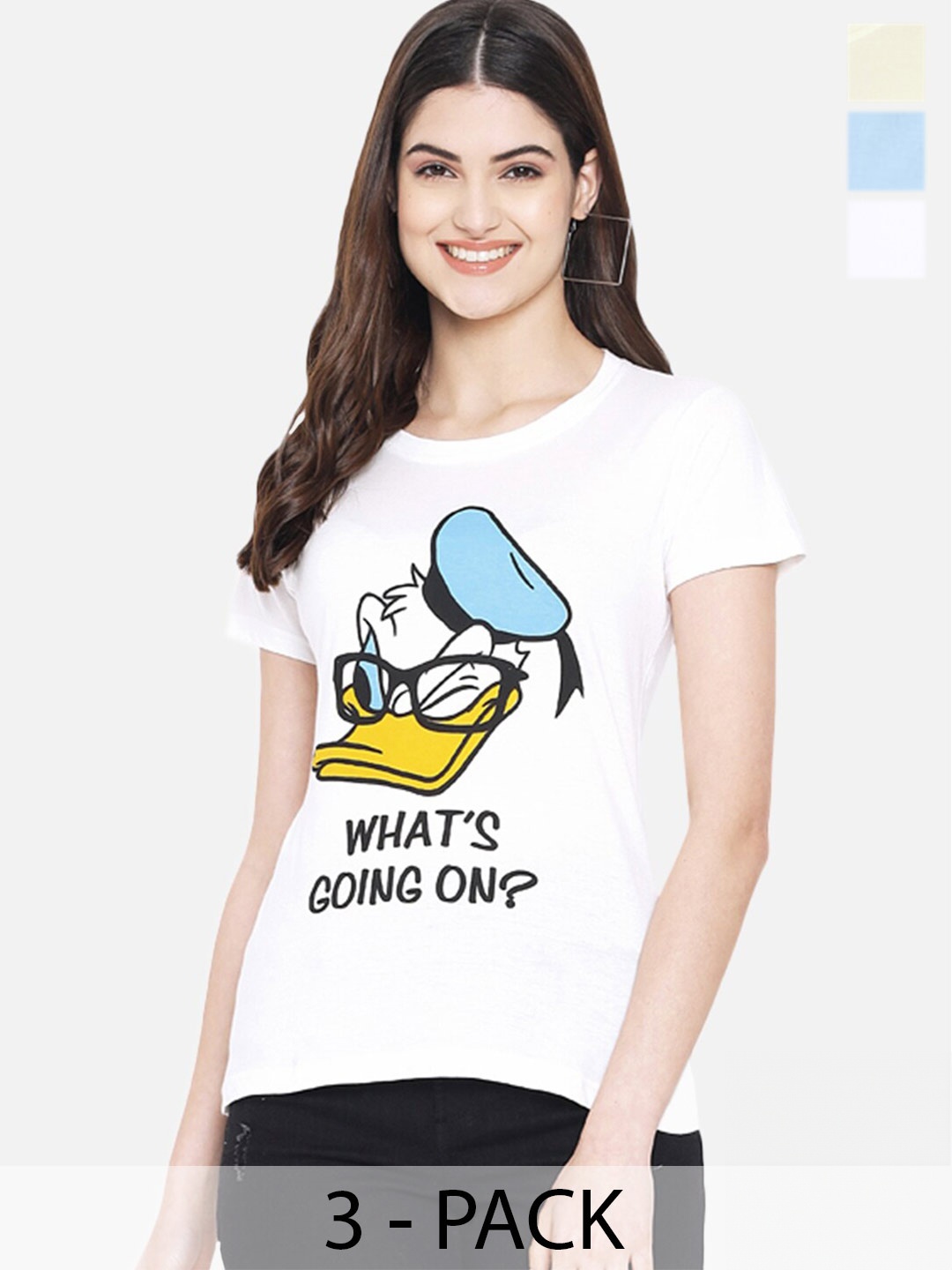 

Fabflee Pack Of 3 Donald Duck Printed Cotton T-shirt, White
