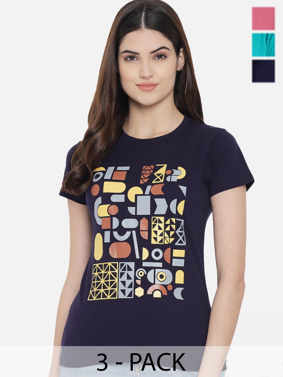 

Fabflee Pack Of 3 Printed Cotton T-Shirts, Black