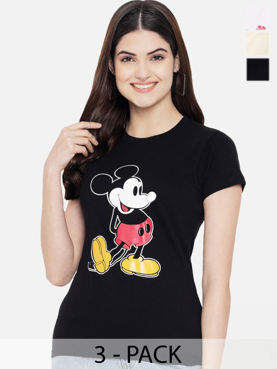 

Fabflee Pack Of 3 Printed Cotton T-shirt, Black