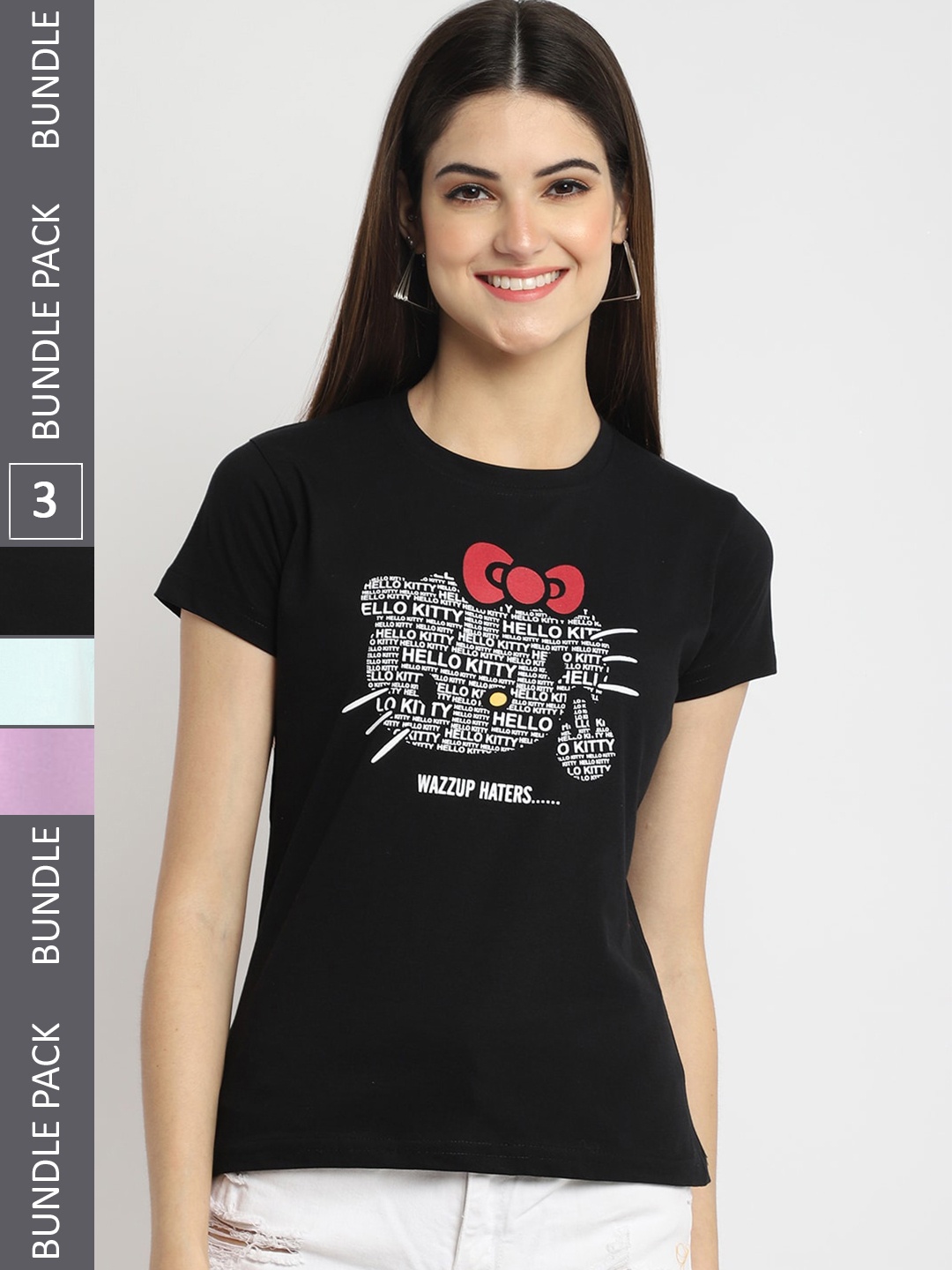 

Fabflee Pack Of 3 Typography Printed Cotton T-shirt, Black