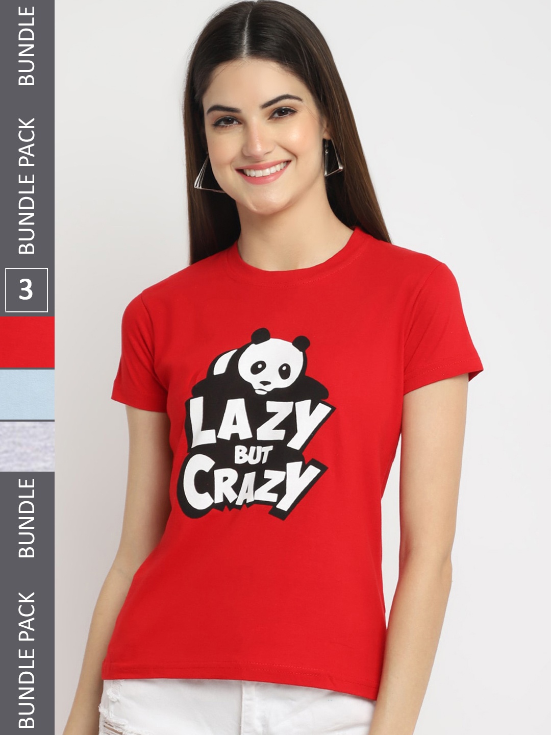 

Fabflee Pack Of 3 Panda Printed Cotton T-shirt, Red
