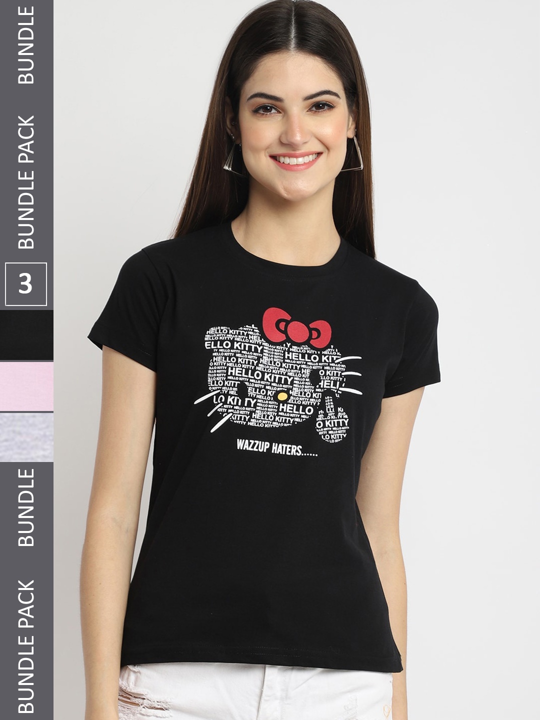

Fabflee Pack Of 3 Typography Printed Cotton T-shirts, Black