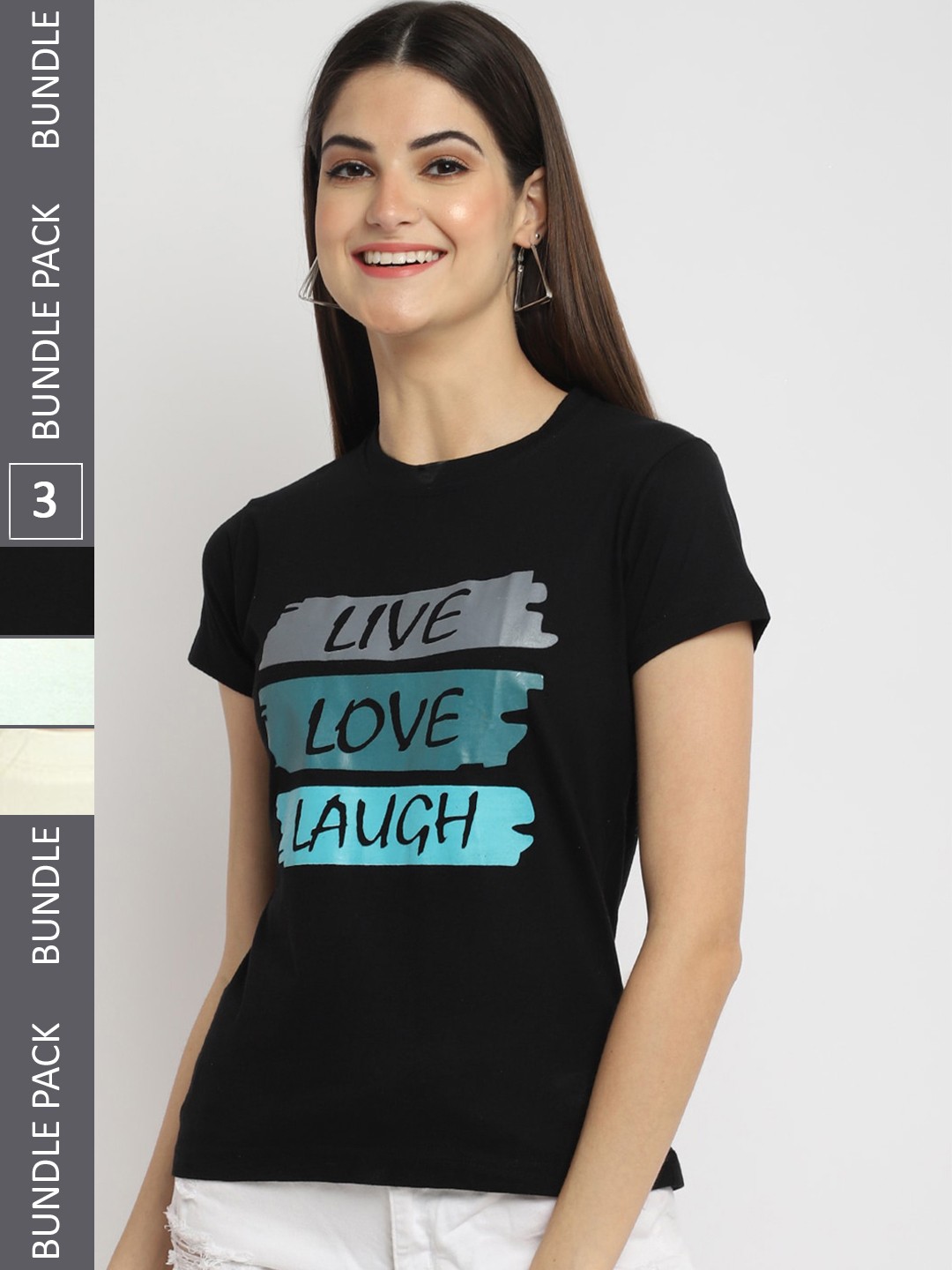 

Fabflee Pack Of 3 Typography Printed Cotton T-shirt, Black