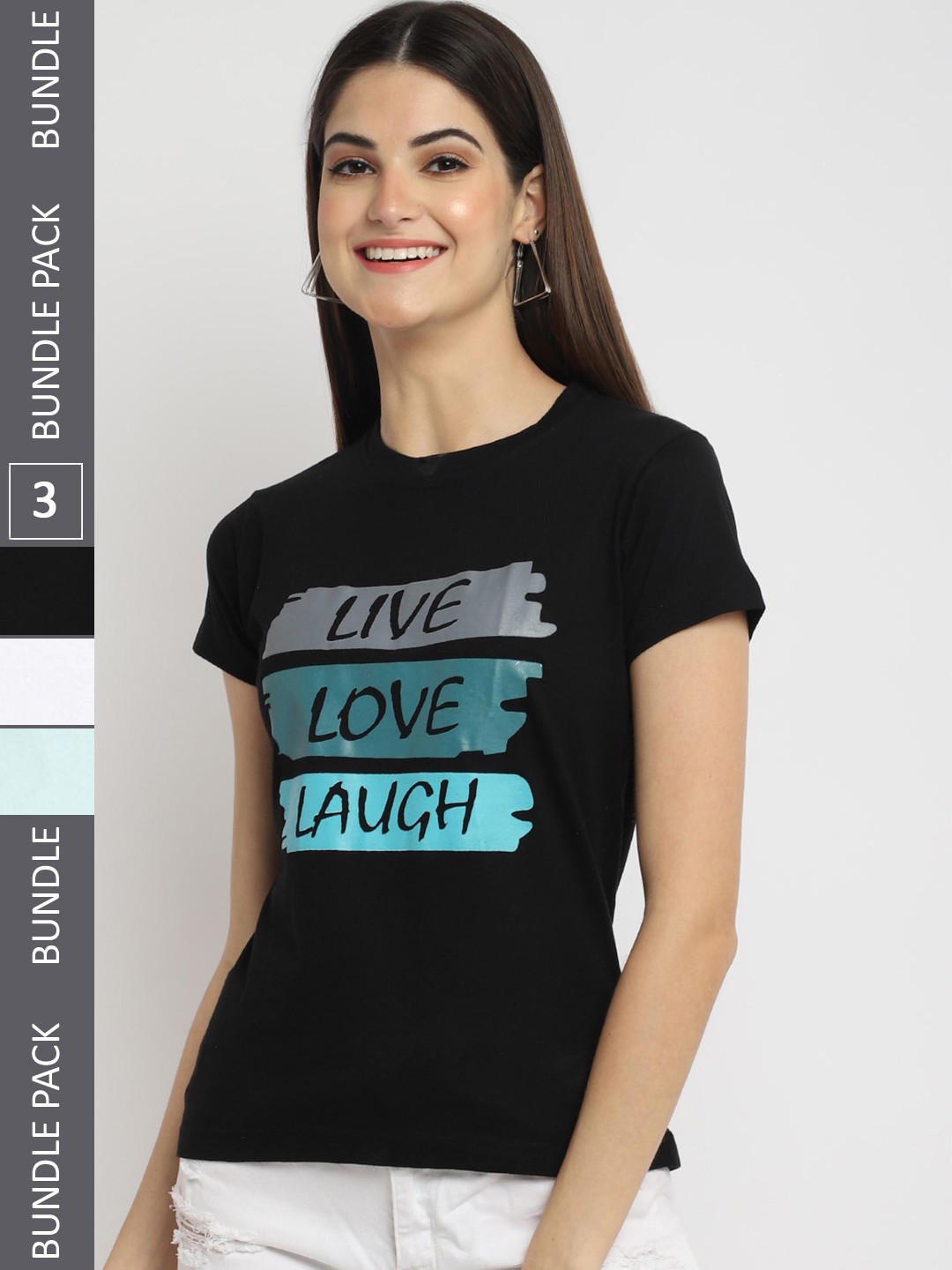 

Fabflee Pack Of 3 Typography Printed Round Neck Short Sleeves Cotton T-Shirt, Black