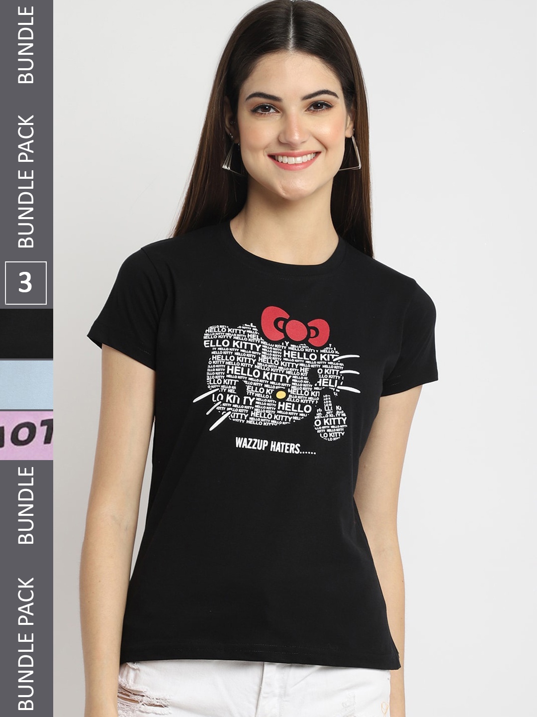 

Fabflee Pack Of 3 Printed Cotton T-shirt, Black