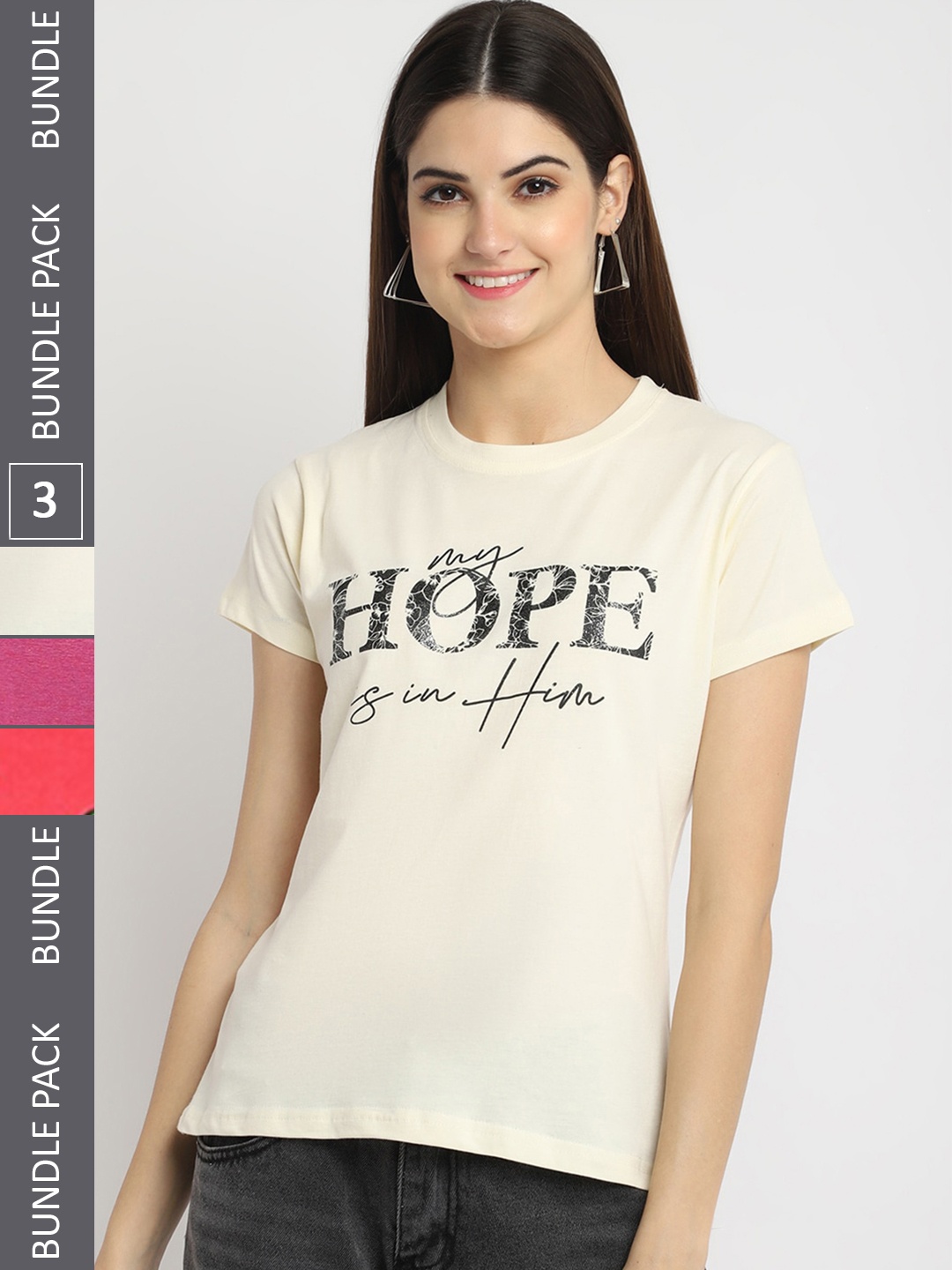 

Fabflee Pack Of 3 Printed Cotton T-shirts, Beige