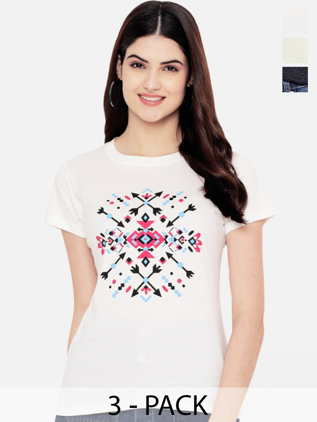 

Fabflee Pack Of 3 Typography Printed Cotton T-shirt, White