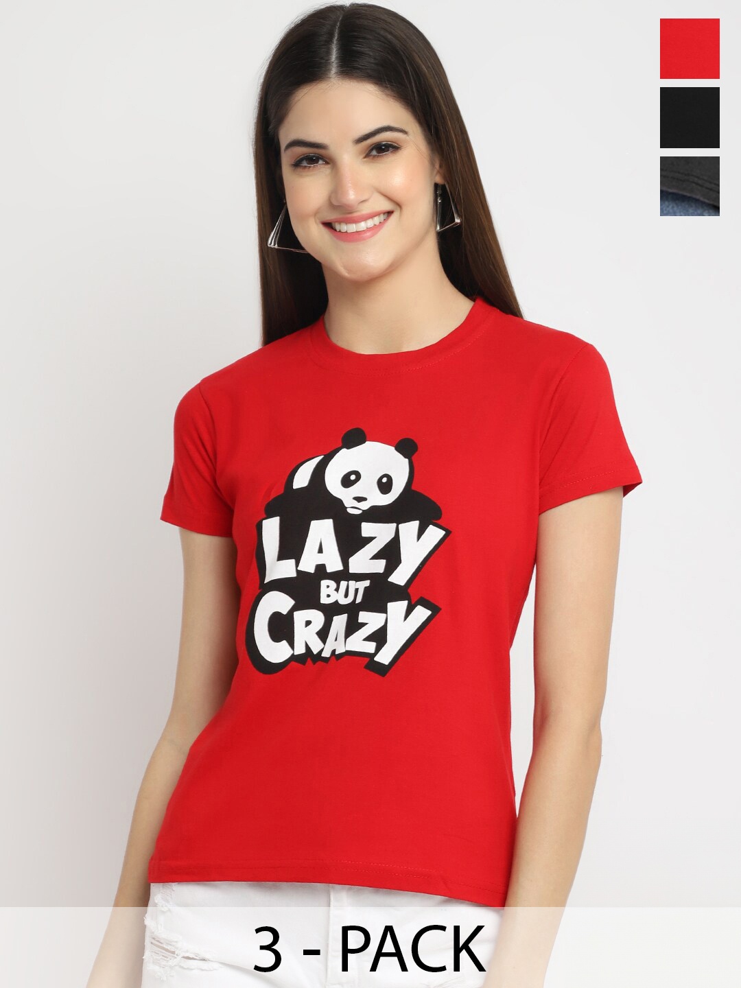 

Fabflee Pack Of 3 Graphic Printed Cotton T-shirt, Red