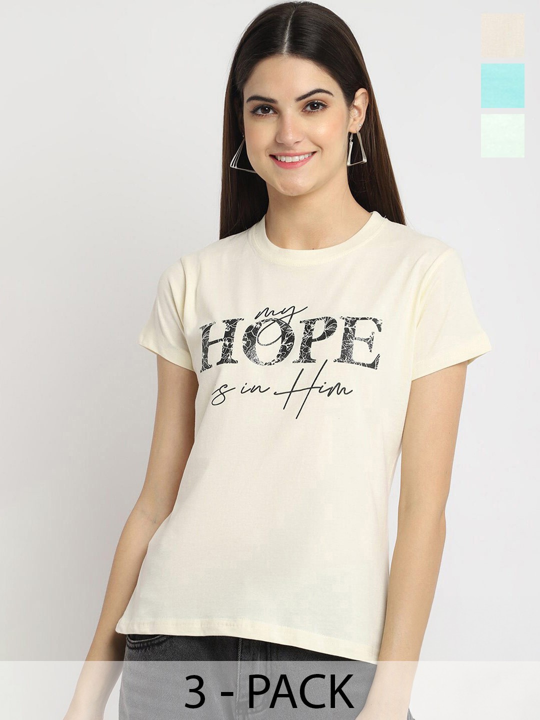 

Fabflee Pack Of 3 Typography Printed Cotton T-Shirt, Yellow
