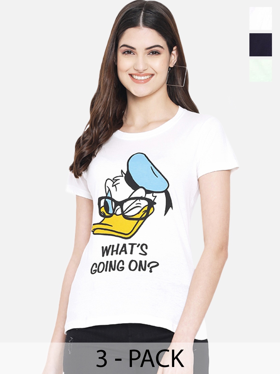 

Fabflee Pack Of 3 Daisy Duck Printed Regular Fit Cotton T-shirt, White