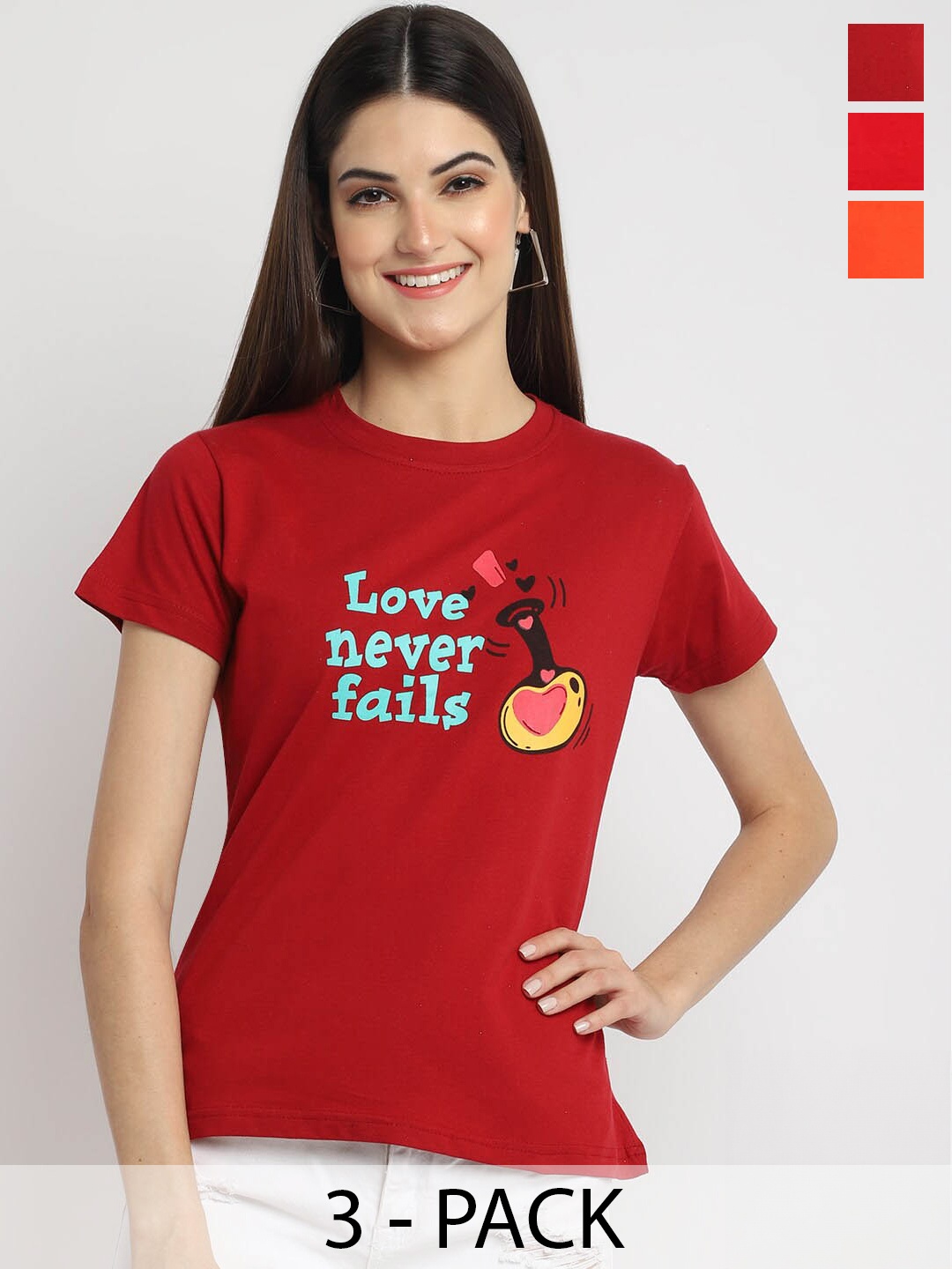 

Fabflee Pack Of 3 Typography Printed Cotton T-shirt, Maroon
