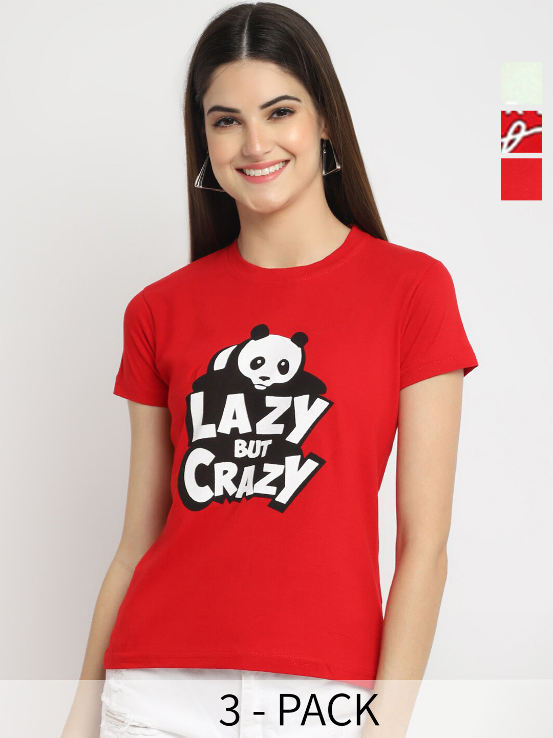 

Fabflee Pack Of 3 Typography Printed Cotton T-shirts, Red