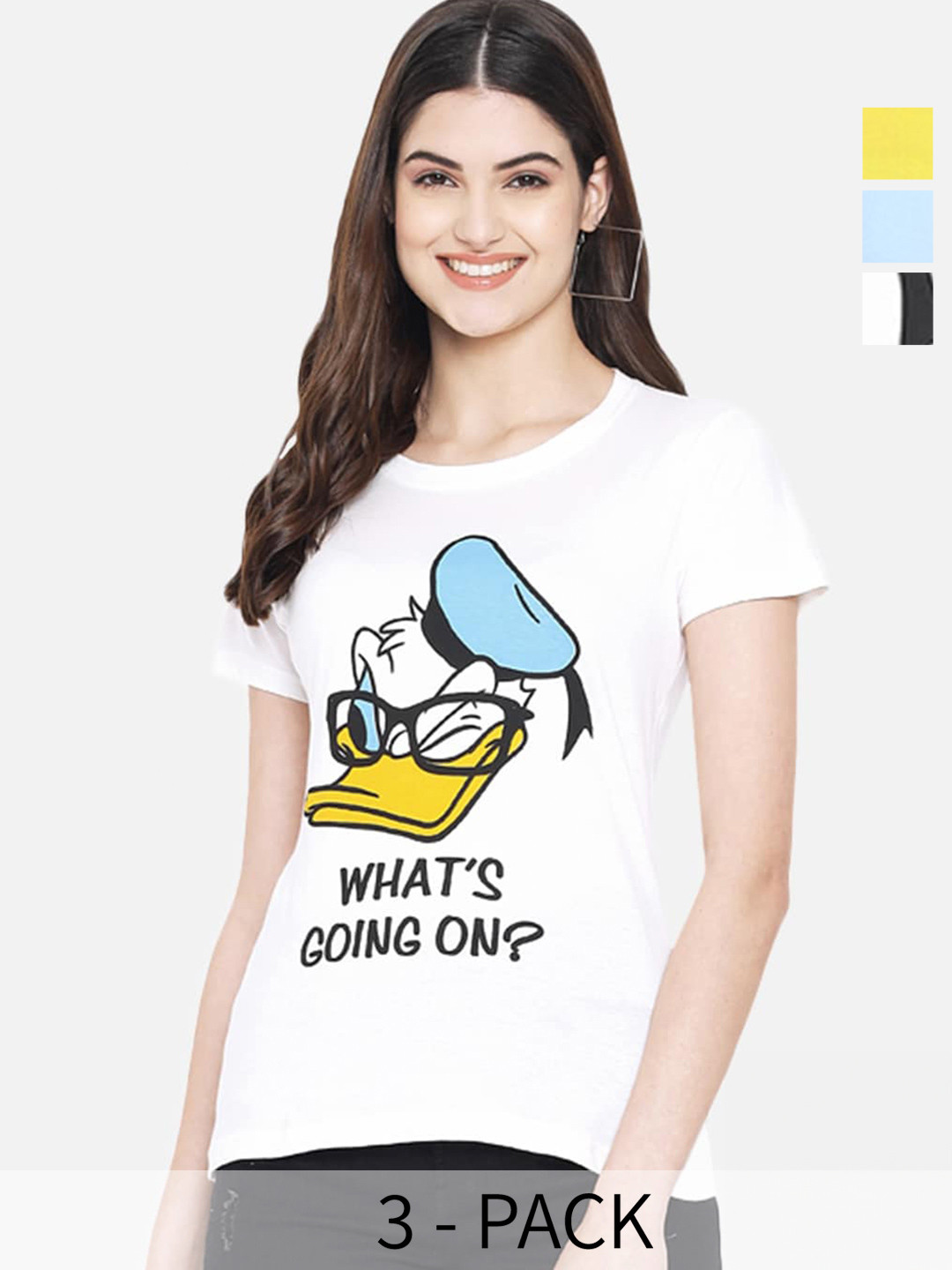 

Fabflee Pack Of 3 Donald Duck Graphic Printed Cotton T- Shirts, White