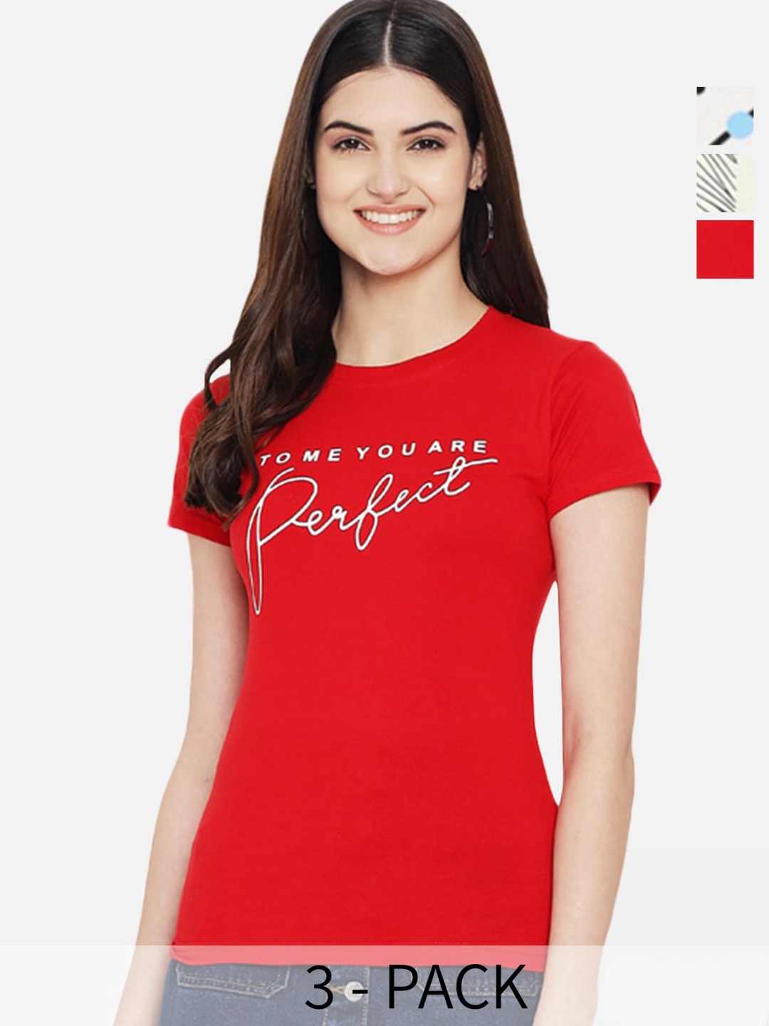 

Fabflee Pack Of 3 Printed Cotton T-shirt, Red