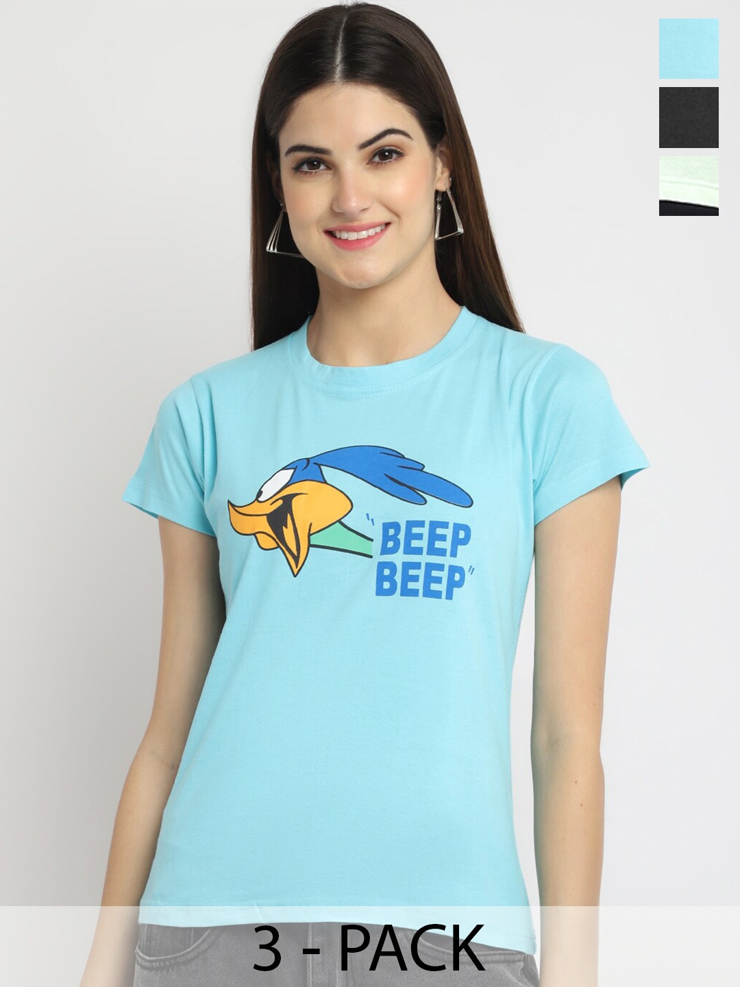 

Fabflee Pack Of 3 Typography Printed Cotton T-shirt, Blue