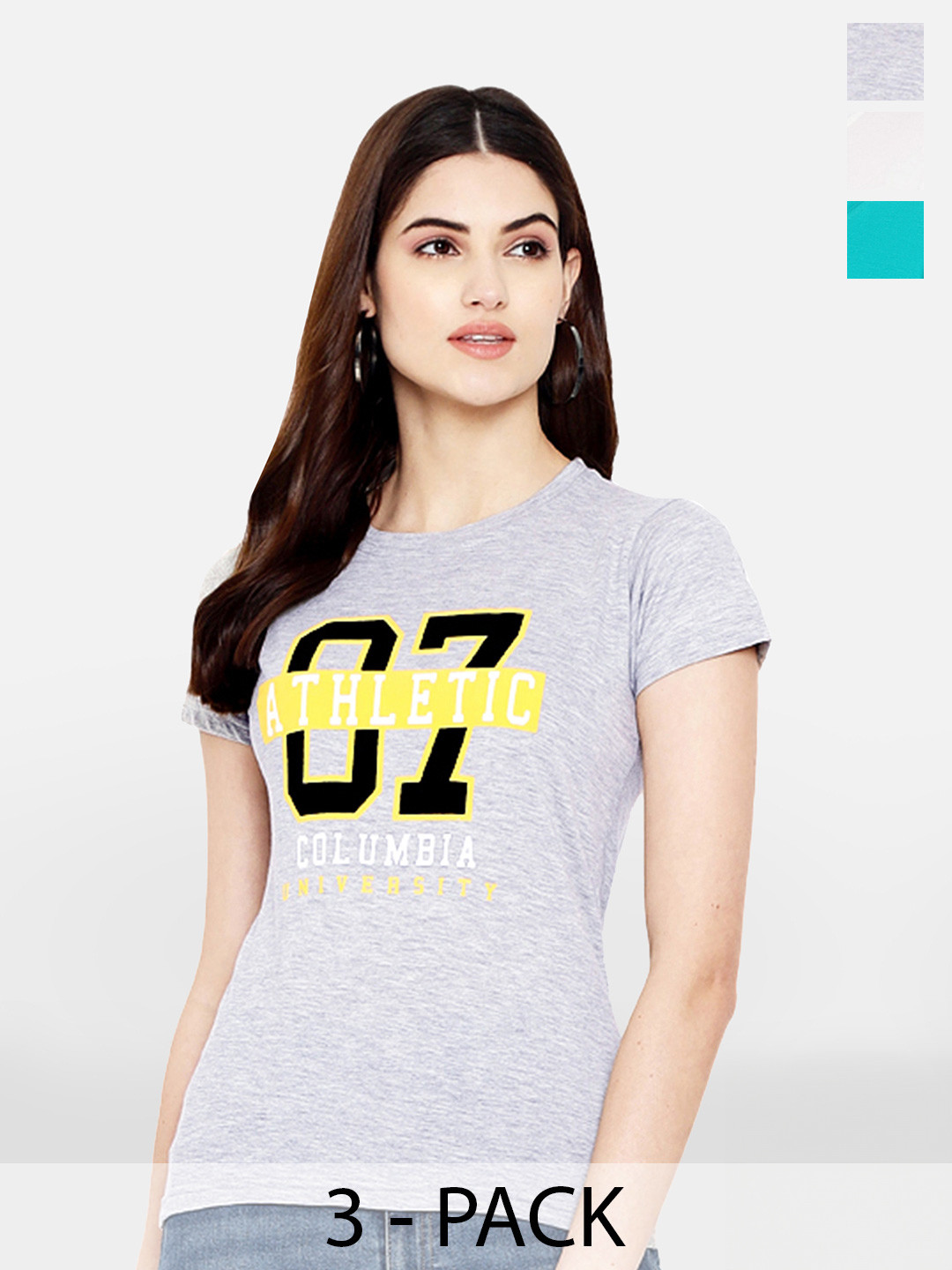 

Fabflee Pack Of 3 Typography Printed Casual Cotton T-shirts, Grey