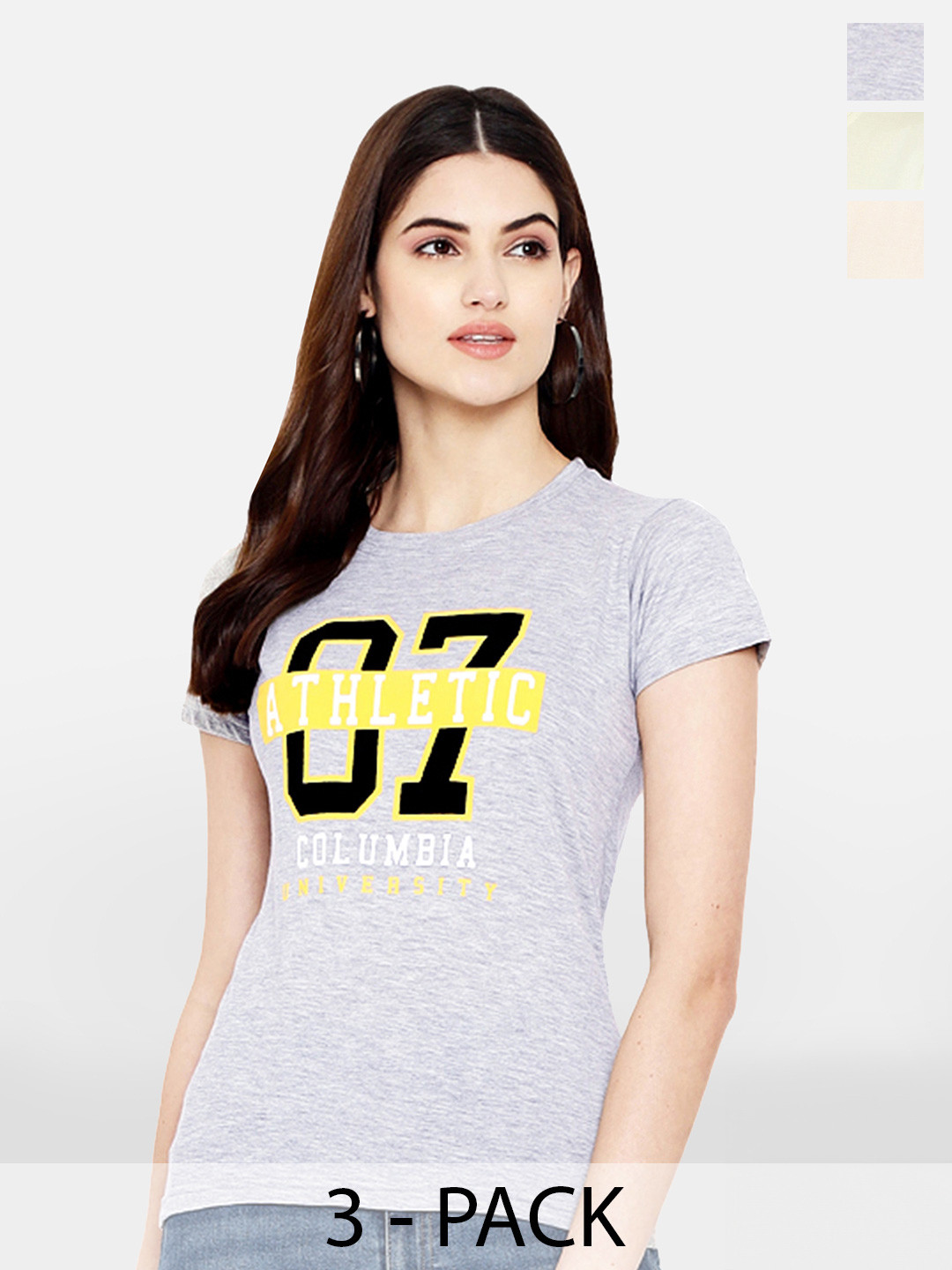 

Fabflee Pack Of 3 Printed Cotton T-shirt, Grey