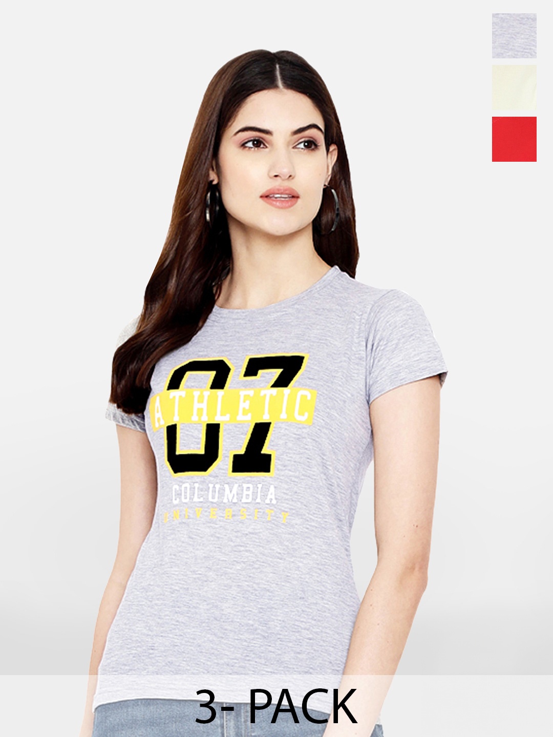 

Fabflee Pack Of 3 Typography Printed Cotton T-shirt, Grey