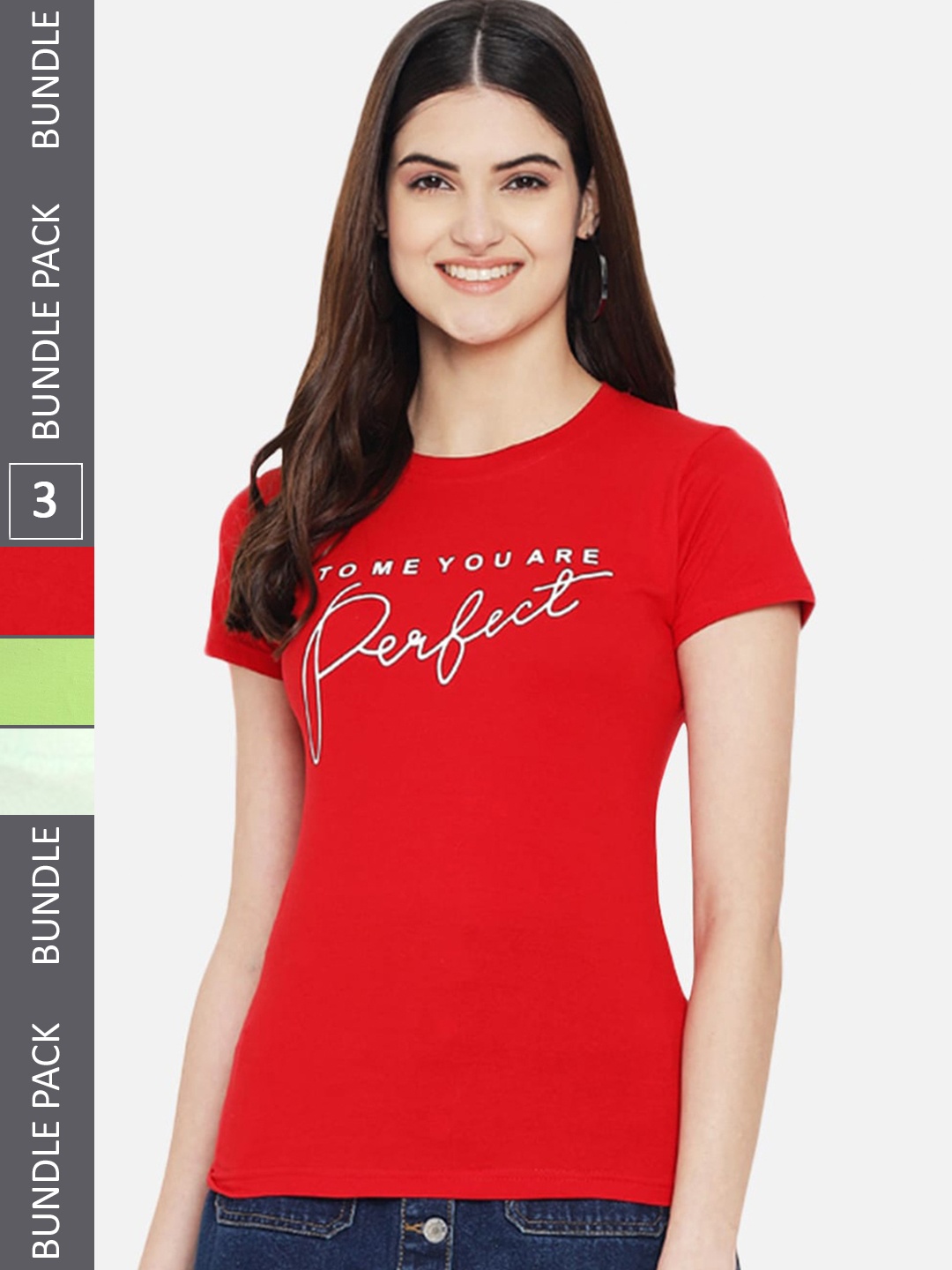 

Fabflee Pack Of 3 Typography Printed Regular Fit Cotton T-shirt, Red
