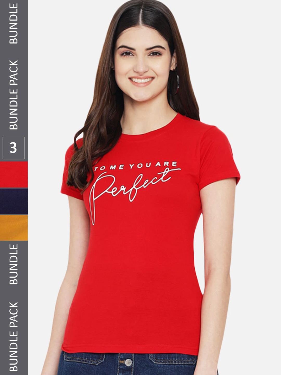 

Fabflee Pack Of 3 Typography Printed Cotton T-shirts, Red