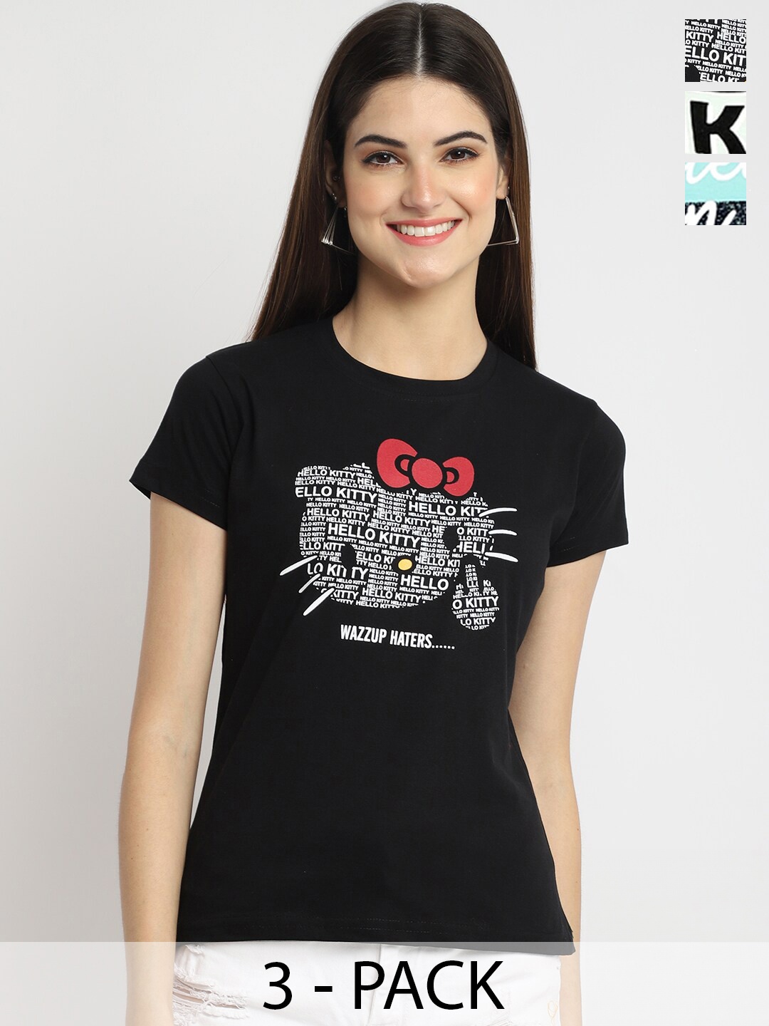 

Fabflee Pack Of 3 Typography Printed Cotton T-shirts, Black